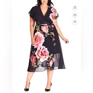 City Chic Black Dress with Pink Floral Design